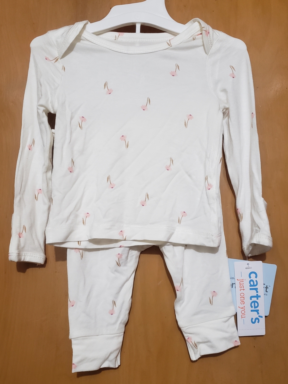 Carter's Cream Pajama Set with Pink Floral Accents